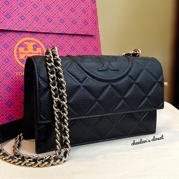 Tory Burch Fleming Black Leather Authentic Shoulder Bag With Gold Hardware - Picture 9 of 15